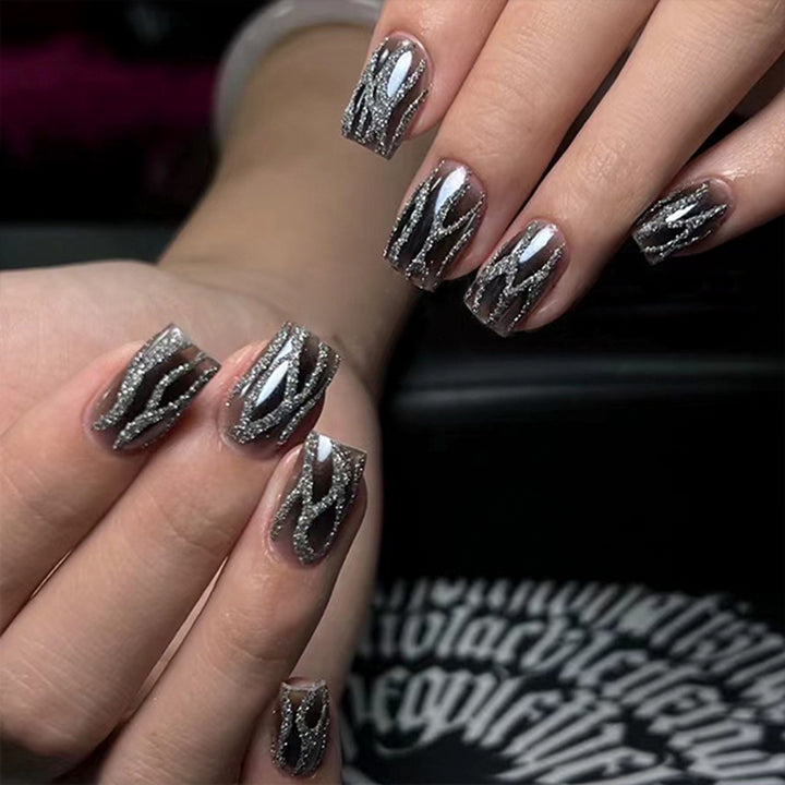 Glamorous gel nails with shimmering pattern Kalsten