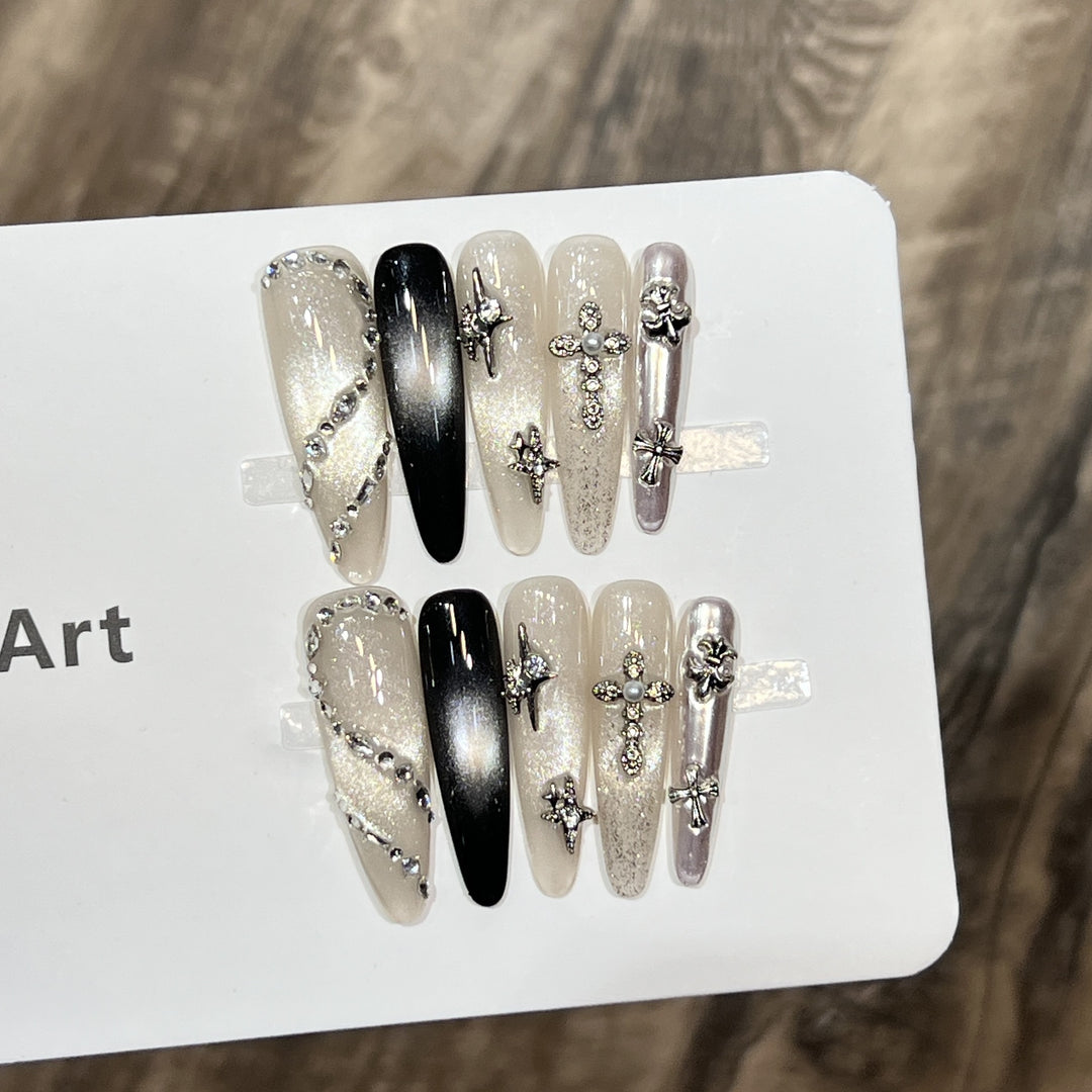 Decorative Stiletto Press-On Nail Set with Starry Accents Kalsten