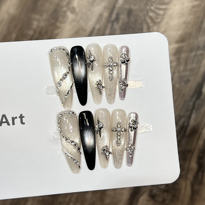 Decorative Stiletto Press-On Nail Set with Starry Accents Kalsten