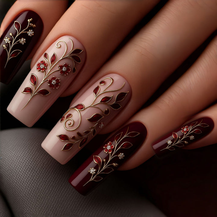 Artificial nails with elegant floral decorations Kalsten