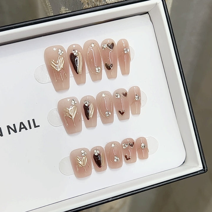 Artistic Floral Nail Art Set with Rhinestones Kalsten