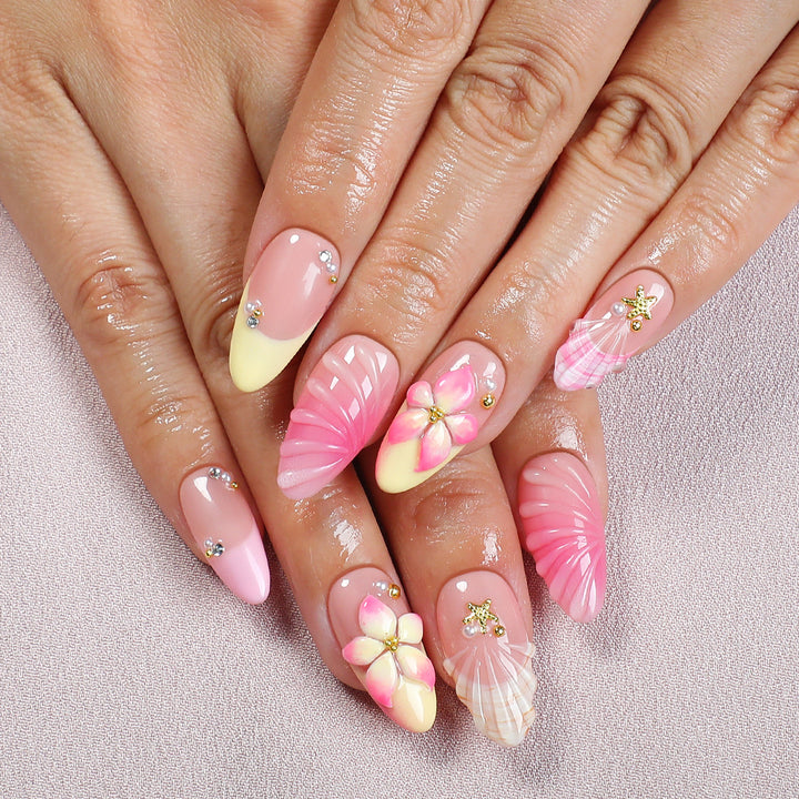 Artificial nail set with floral accents and glitter embellishments Kalsten 1789119239