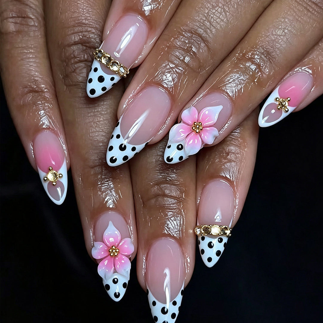 Floral-Accented Stiletto Nail Art Extensions Kalsten