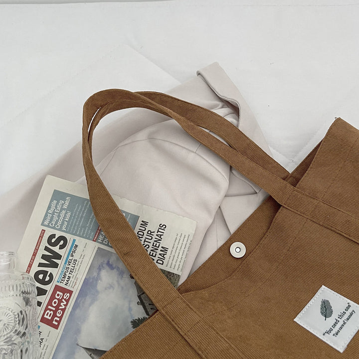 Durable Corduroy Tote Bag with Inner Pockets