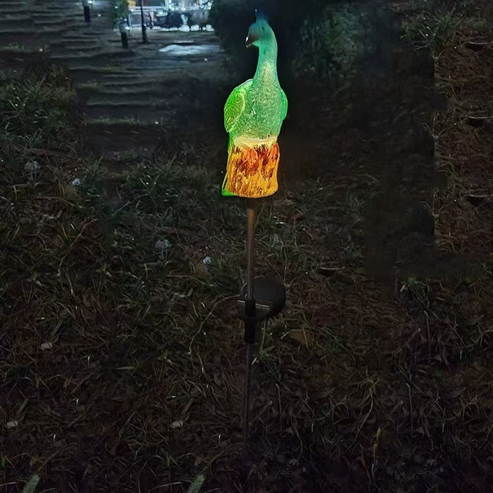 Solar-Powered Resin Peacock Garden Stake Lights With LED Glow And Weatherproof Metal Stakes Kalsten