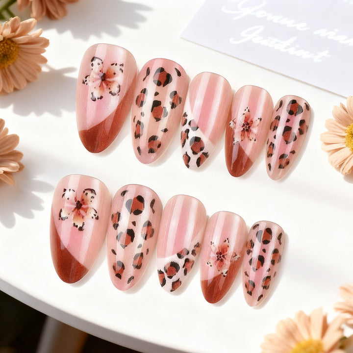 Artistic Floral and Leopard Print Press-On Nail Set Kalsten