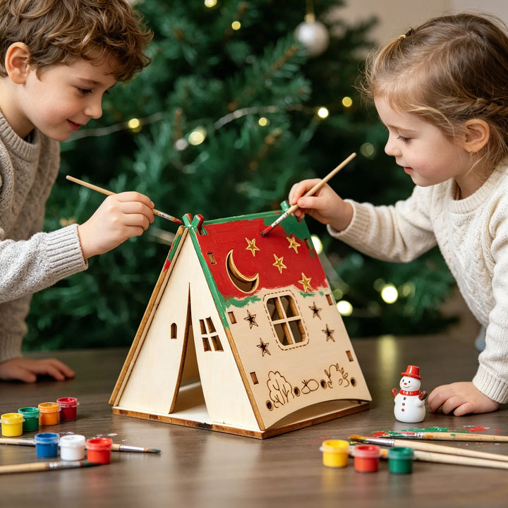 Decorative wooden pyramid with star motif