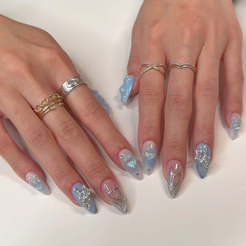 Stiletto Press-On Nail Set with Artistic Ocean Theme Kalsten