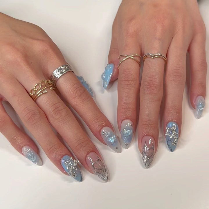 Stiletto Press-On Nail Set with Artistic Ocean Theme Kalsten