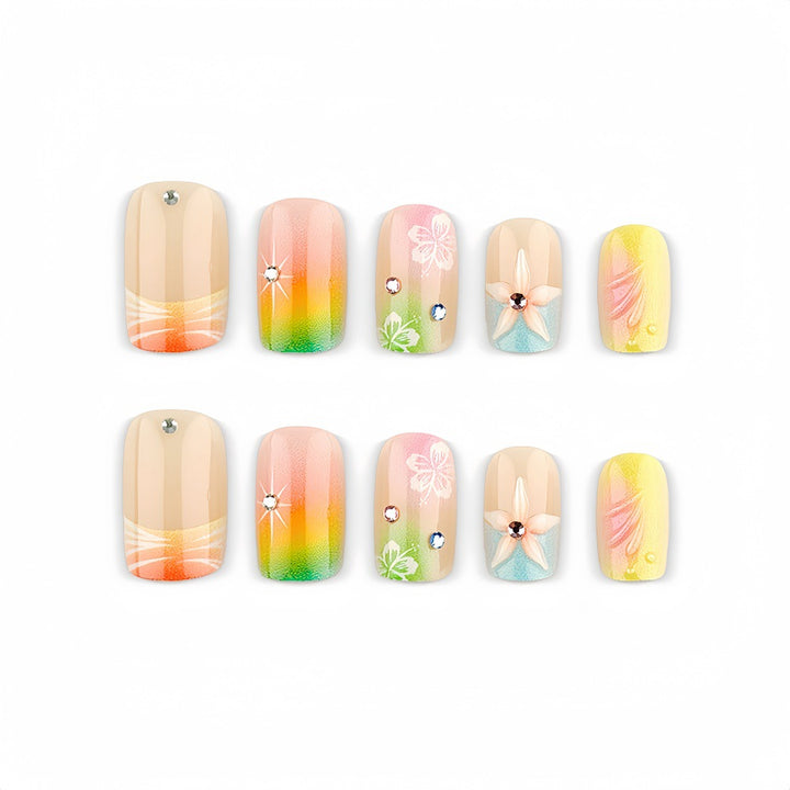 Acrylic nails with floral accents and gradient Kalsten