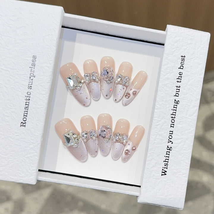 Romantic artificial nails with glitter decoration Kalsten