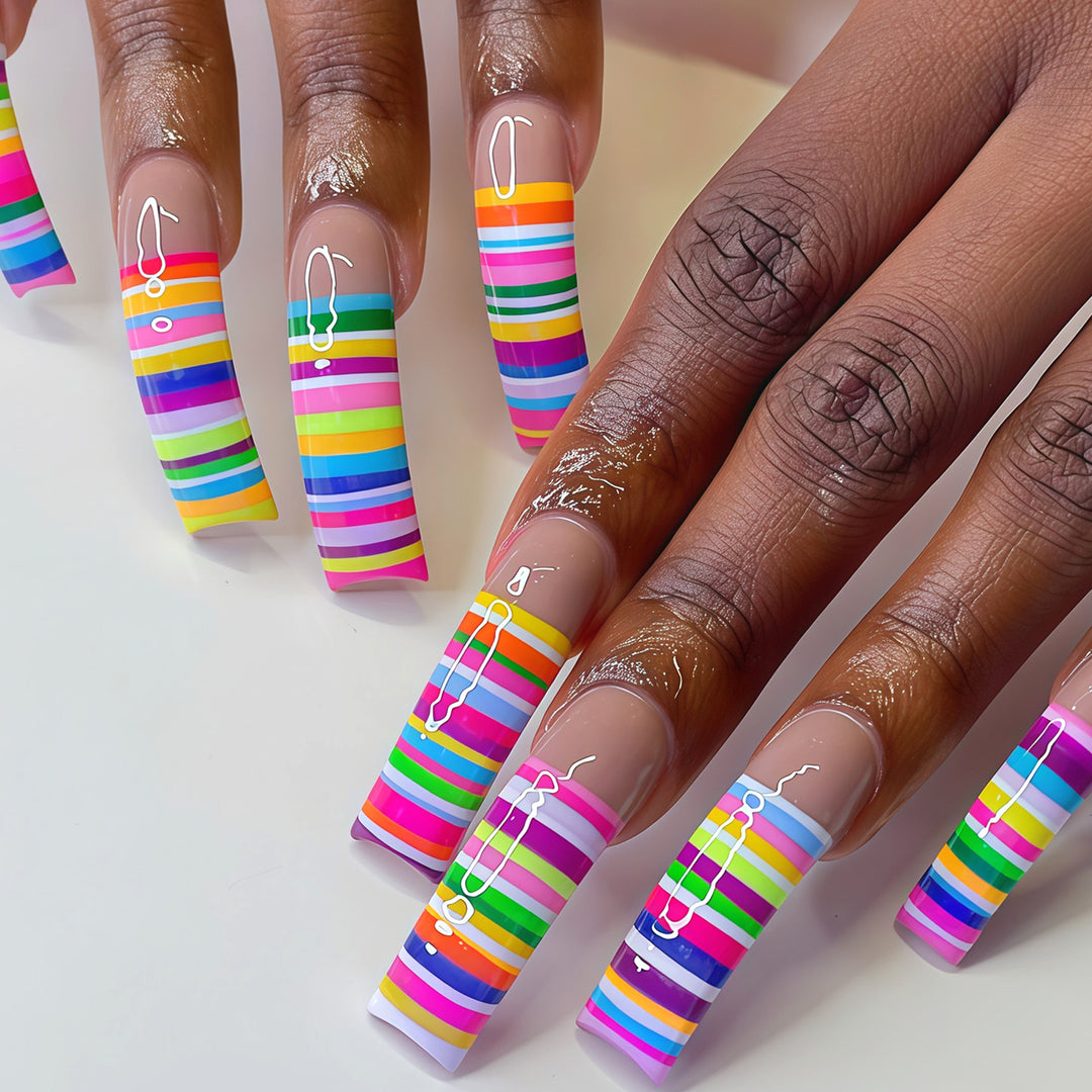 Colorful Striped Nail Art Tips Kalsten