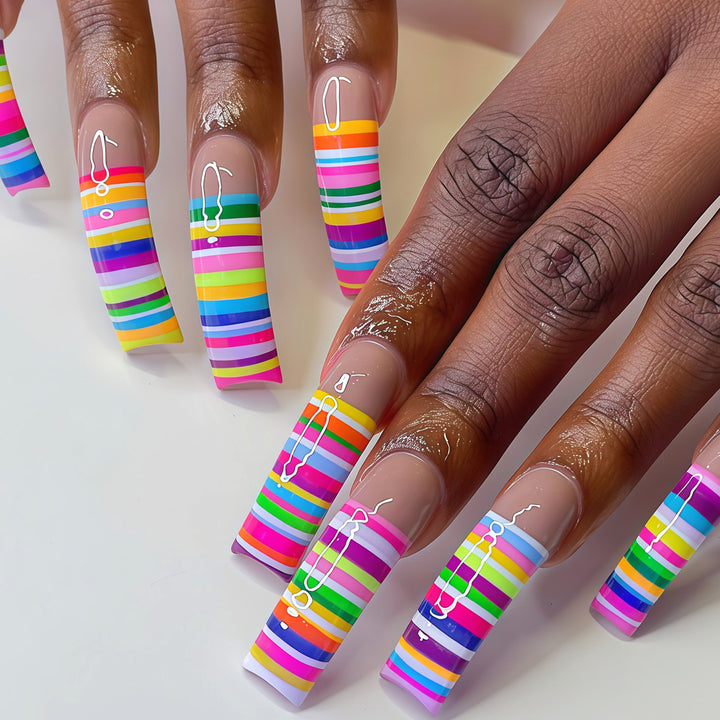 Colorful Striped Nail Art Tips Kalsten