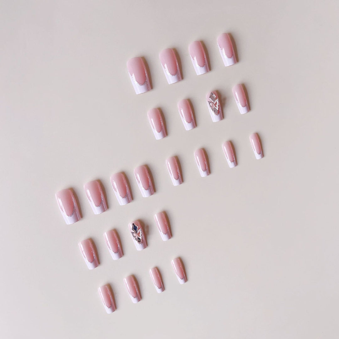 Acrylic nail set with elegant rhinestone and modern tip decorations Kalsten