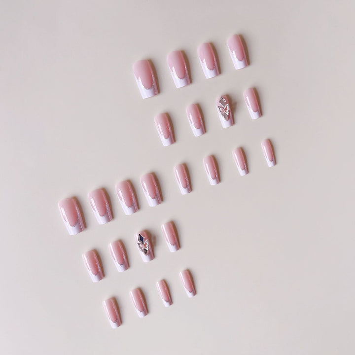Acrylic nail set with elegant rhinestone and modern tip decorations Kalsten