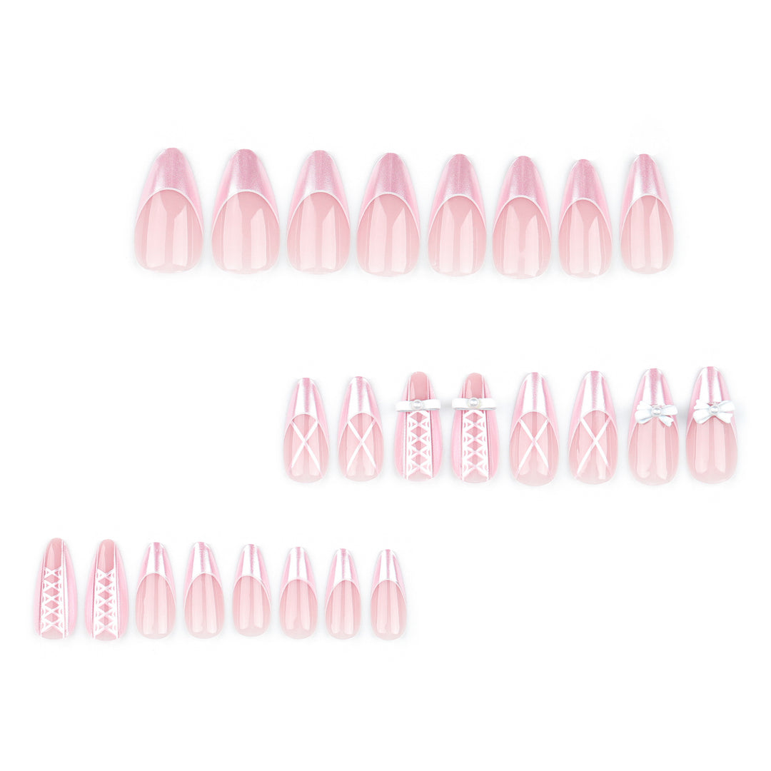Artistic stiletto nails with elegant pearl and bow accents Kalsten