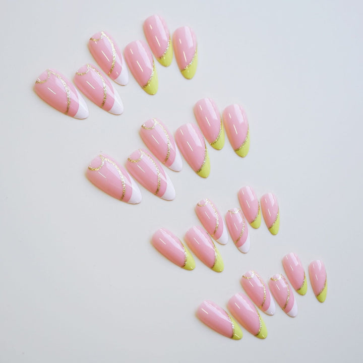 Glamorous French Tip Press-On Nails with Glittering Accents