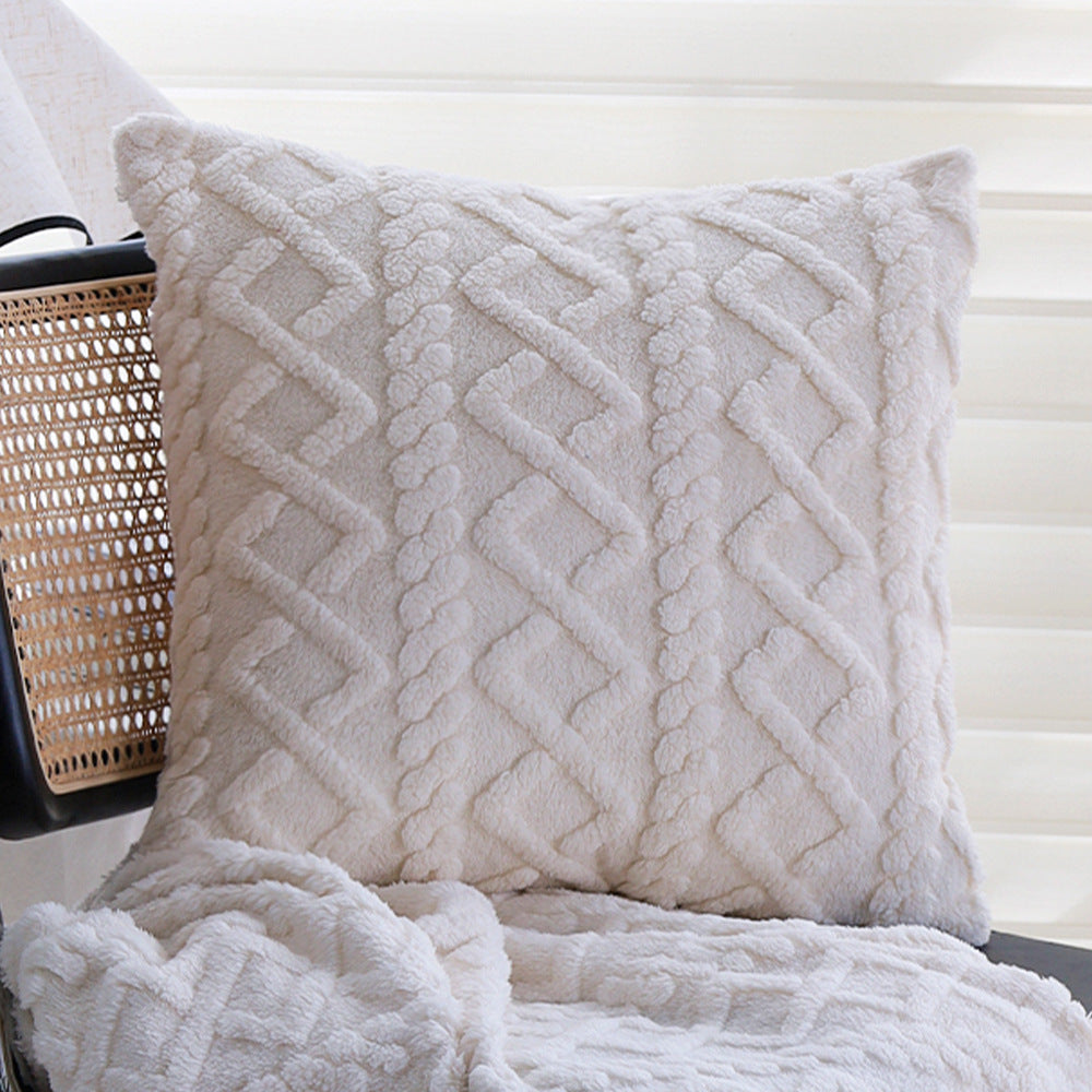 Square plush cushion cover with Scandi braid pattern and extra soft Sherpa quality Kalsten