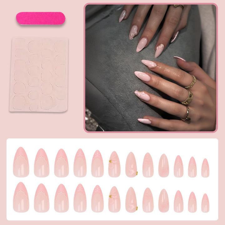 Artificial nail set with delicate flower embellishments and elegant shine Kalsten