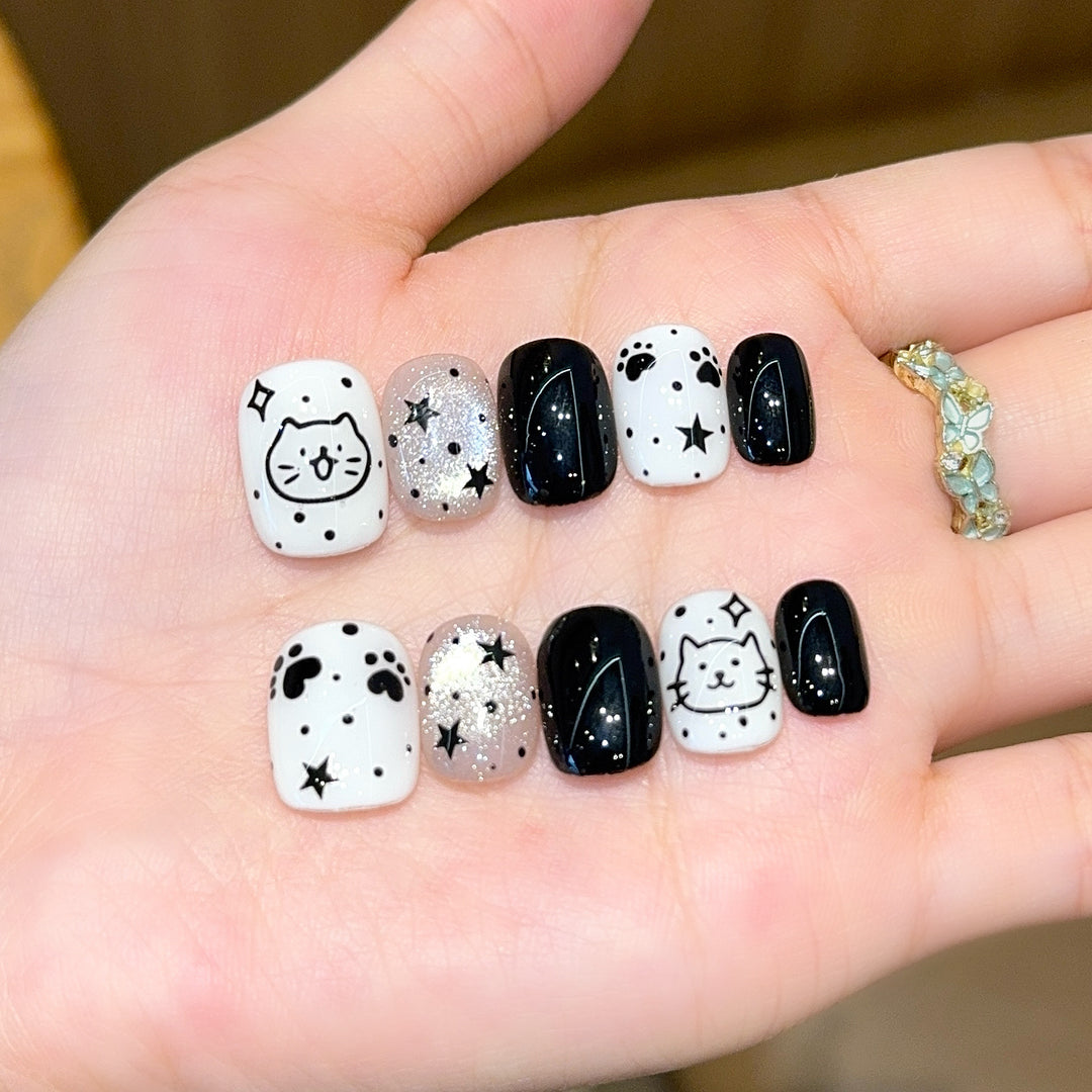 Artificial nails with cat and star design Kalsten