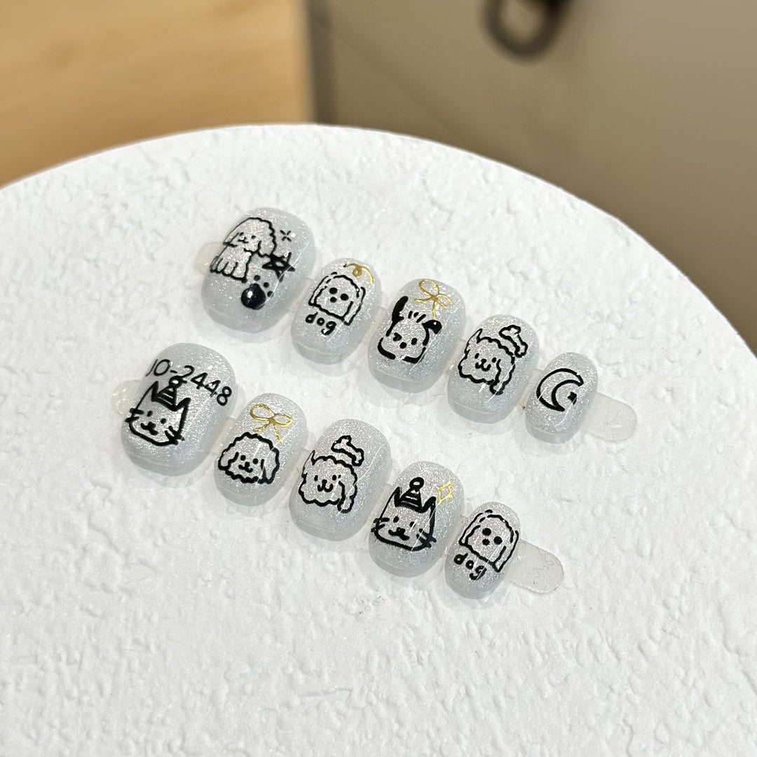 Whimsical Animal-Themed Press-On Nail Art Set