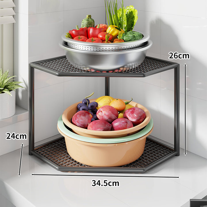 Three-Tier Corner Kitchen Countertop Organizer Shelf with Ventilated Metal Trays