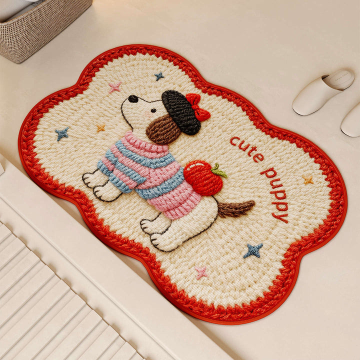 Embroidered Dog-Themed Bath Mat