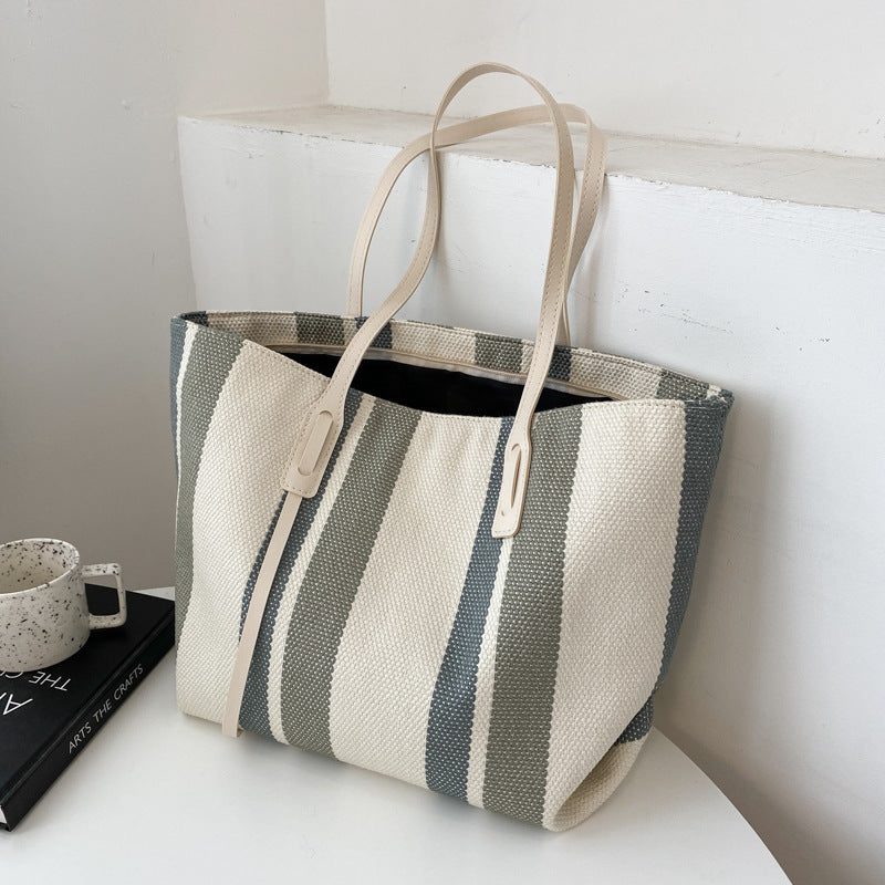 Striped Woven Beach Tote Bag
