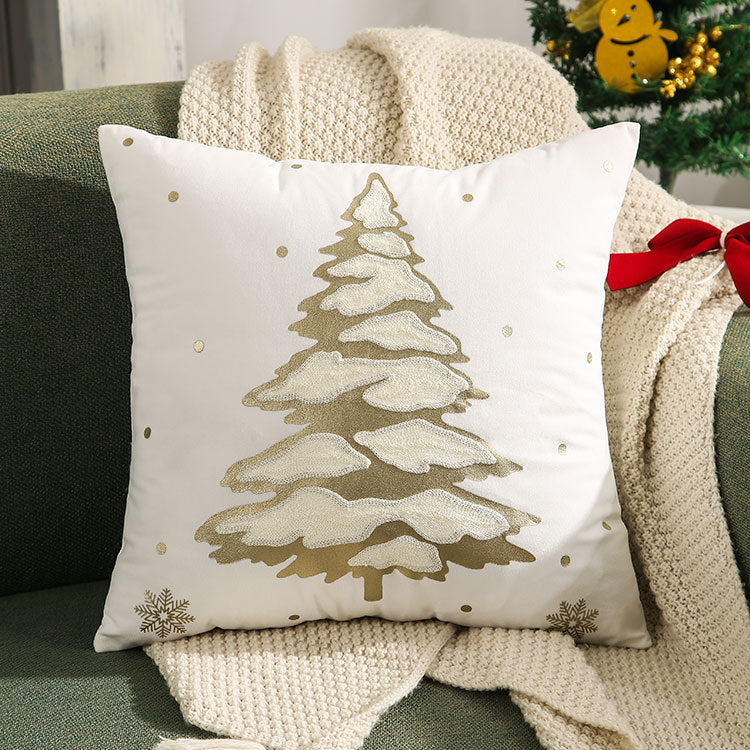 Velvet Embroidered Festive Accent Pillow Cover with Metallic Script