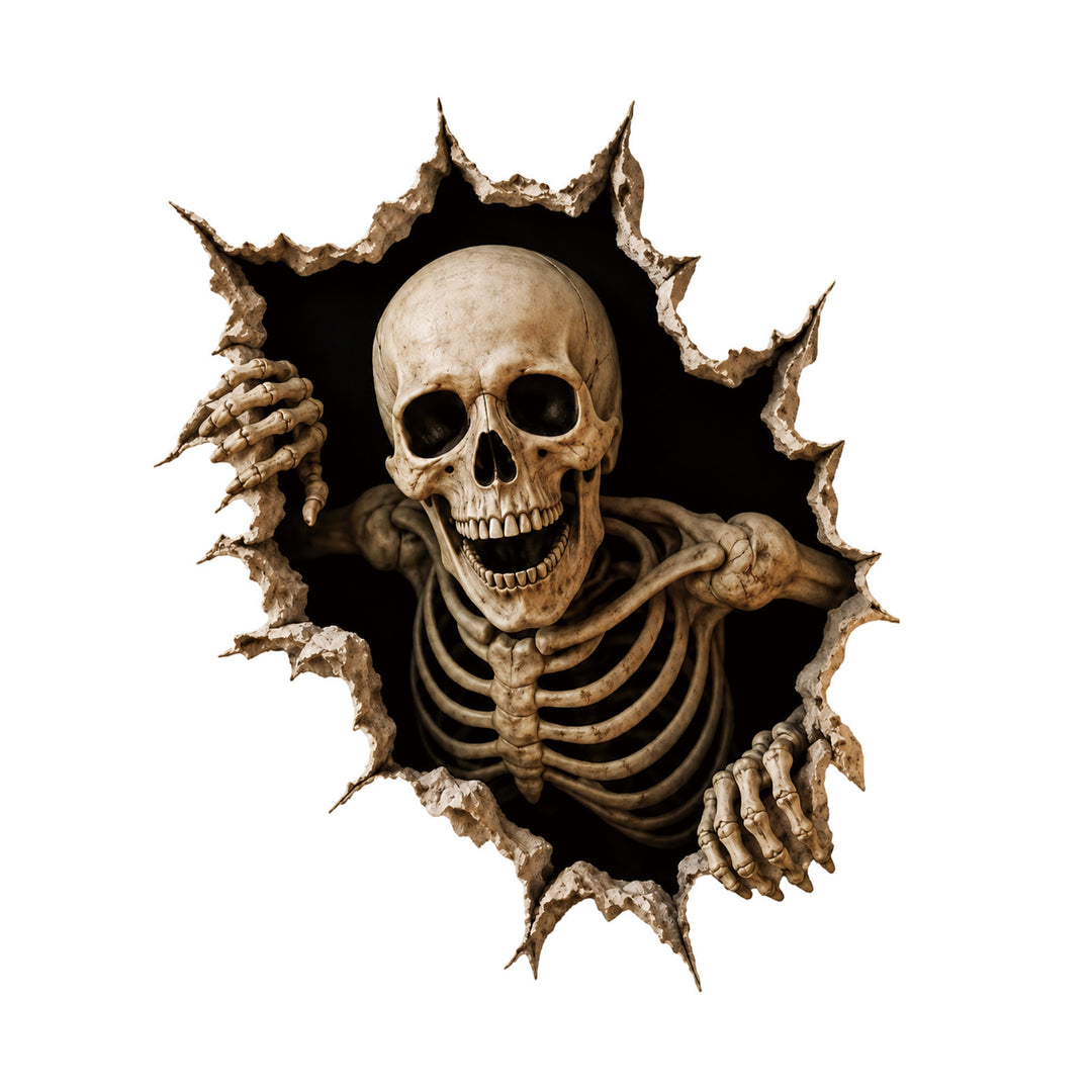 Realistic 3D wall sticker Halloween witch with breaking wall and candy