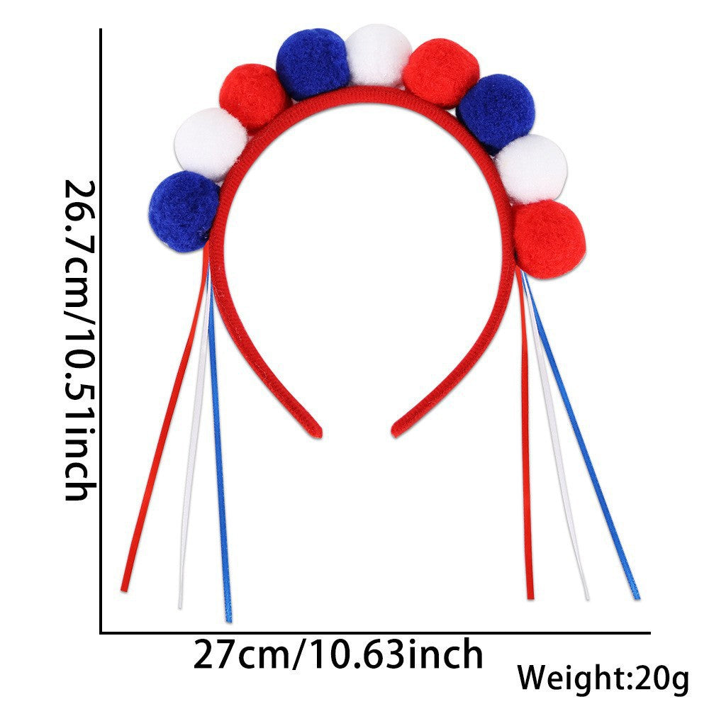 Women's Independence Day patriotic pompom headband with tinsel star toppers Kalsten