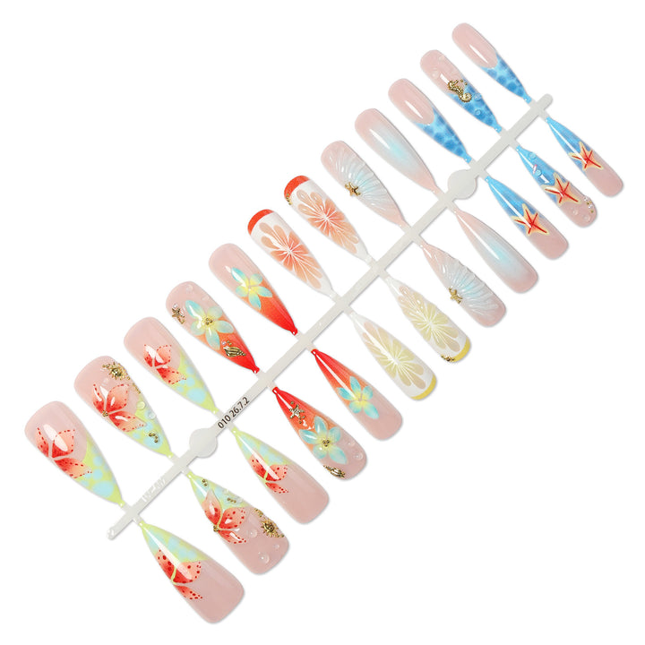 Artificial nail set with floral and maritime accents Kalsten