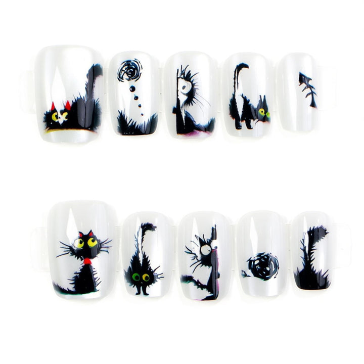 Whimsical Cat-Themed Press-On Nail Art Set Kalsten
