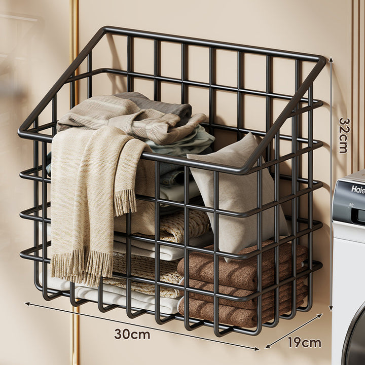 Space-Saving Wall-Mounted Grid Storage Basket for Towels and Linens