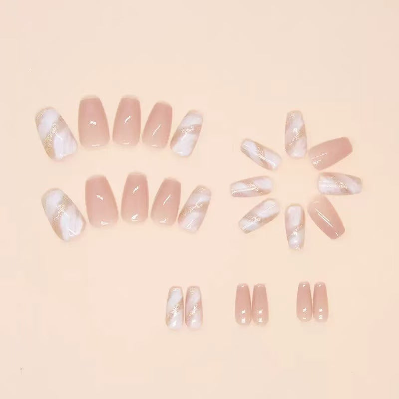 Elegant Artificial Nail Tips with Shiny Gold Accents Kalsten
