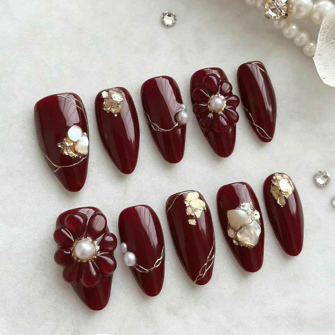 Luxurious Floral Embellished Press-On Nail Art Set