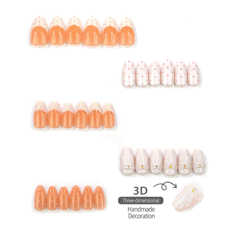 Artistic Polka Dot and Bow Press-On Nail Set