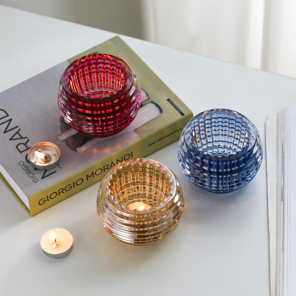 Round Ribbed Glass Votive Candle Holder for Tealights Kalsten
