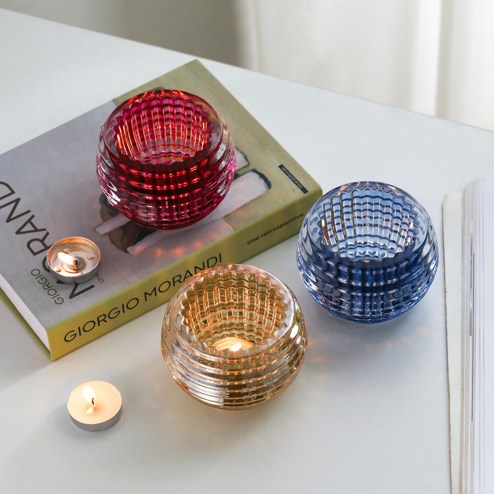 Round Ribbed Glass Votive Candle Holder for Tealights Kalsten
