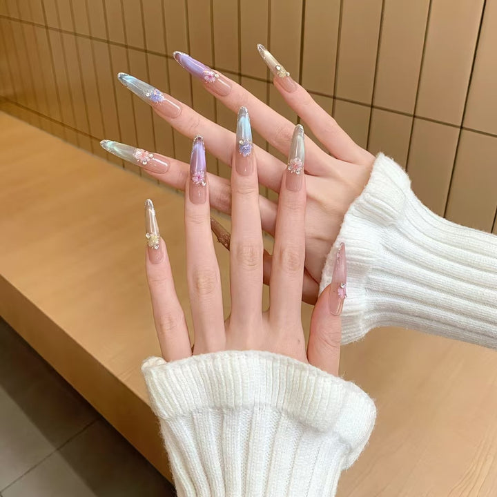 Elegant Floral Stiletto Nail Art Extensions