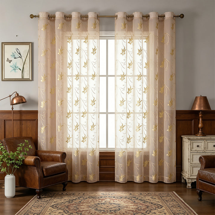 Artistic Floral Embroidered Sheer Curtain