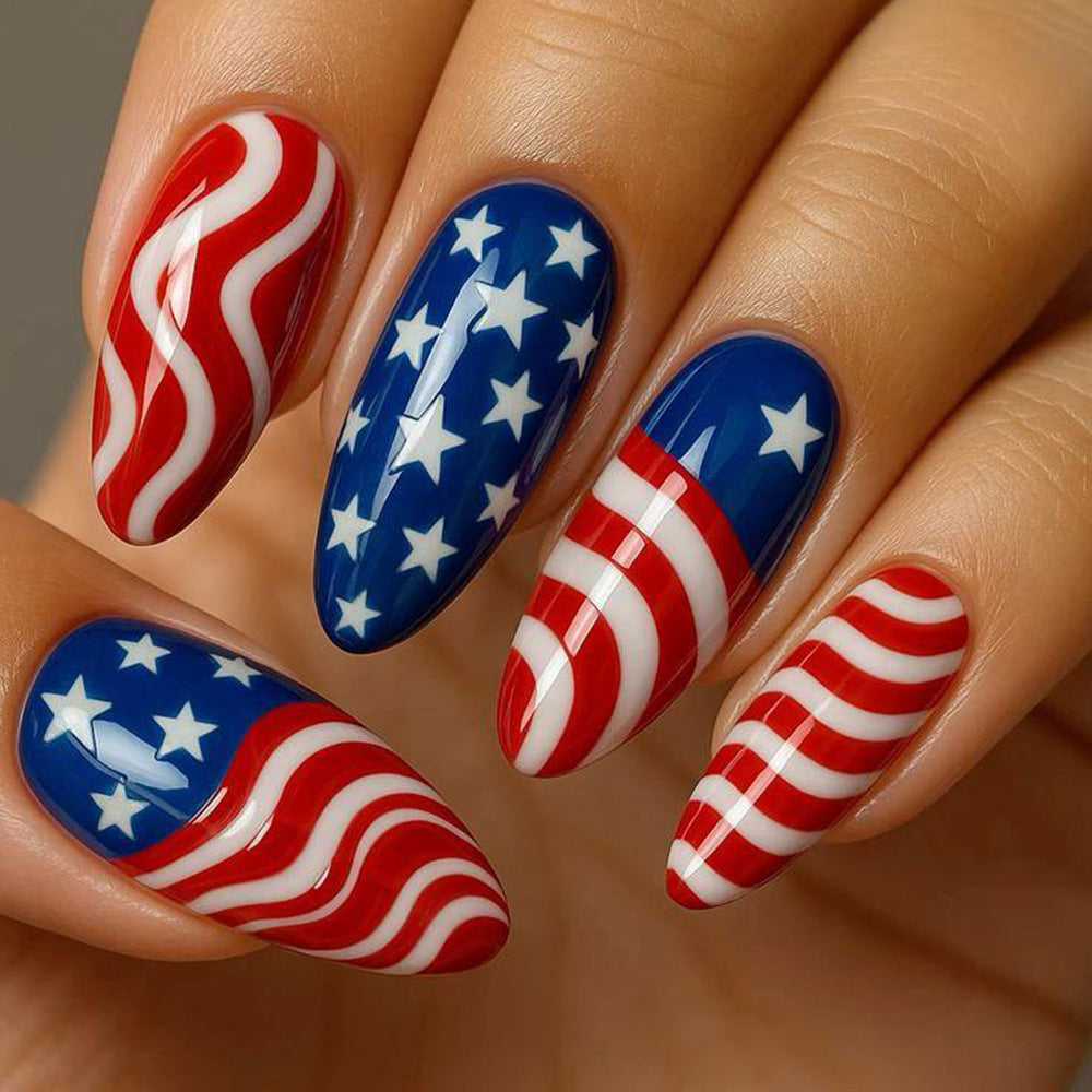 Artificial Nails in Patriotic Waves and Stars Design Kalsten