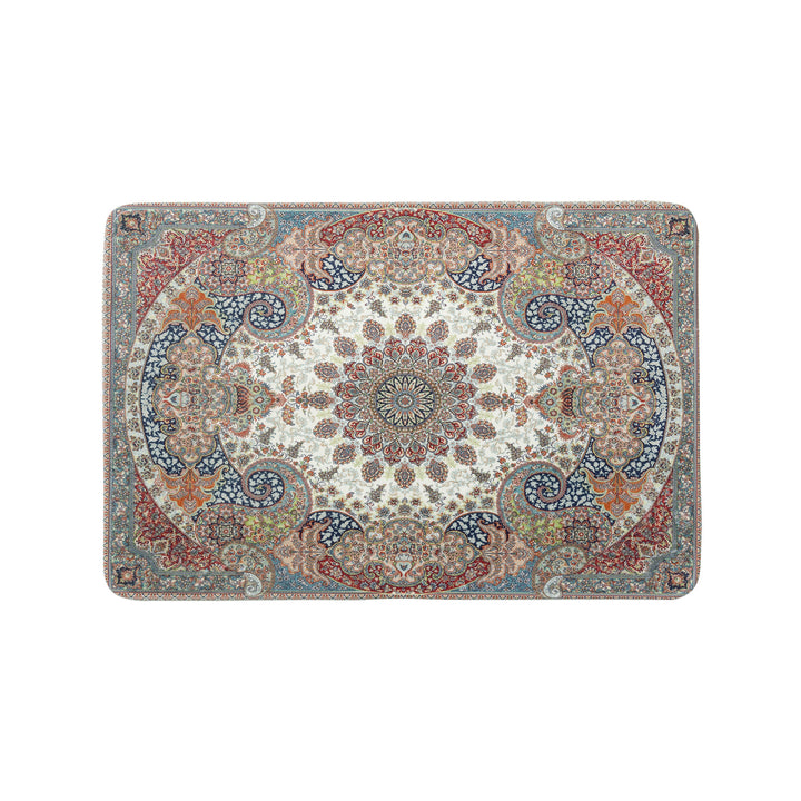 Traditional Persian medallion carpet with flat weave structure