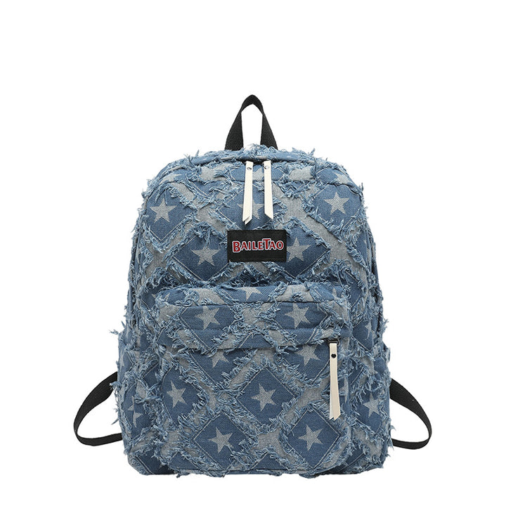 Distressed Star Pattern Denim Backpack Kalsten