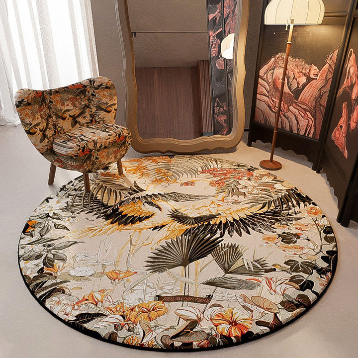 Round Tropical Floral Area Rug for Home Decor