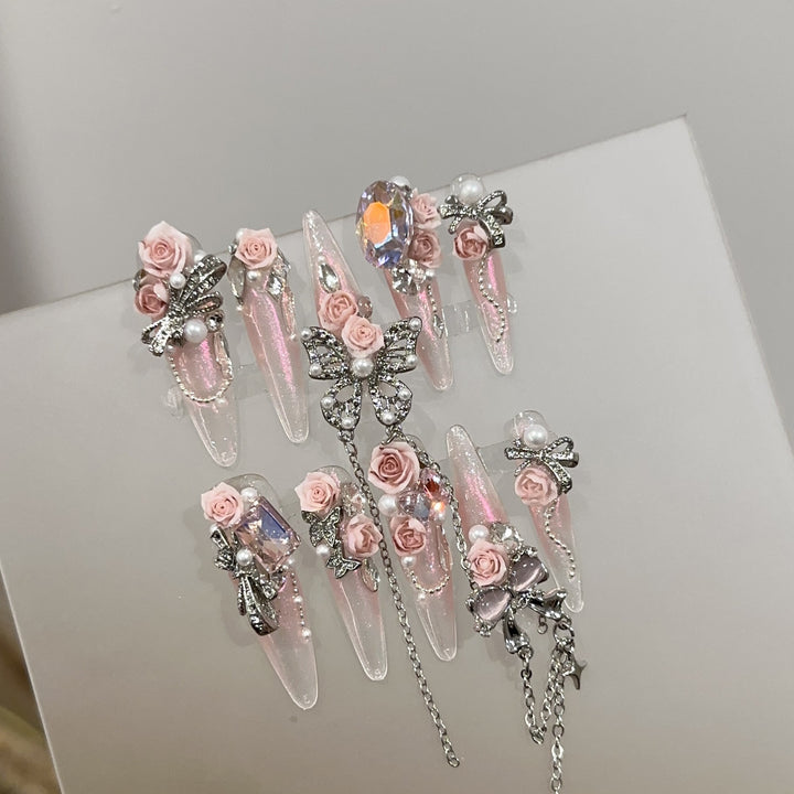 Floral Embellished Stiletto Press-On Nail Set