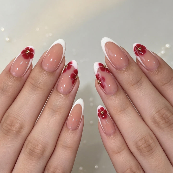 Artistic Floral French Tip Press-On Nails Kalsten