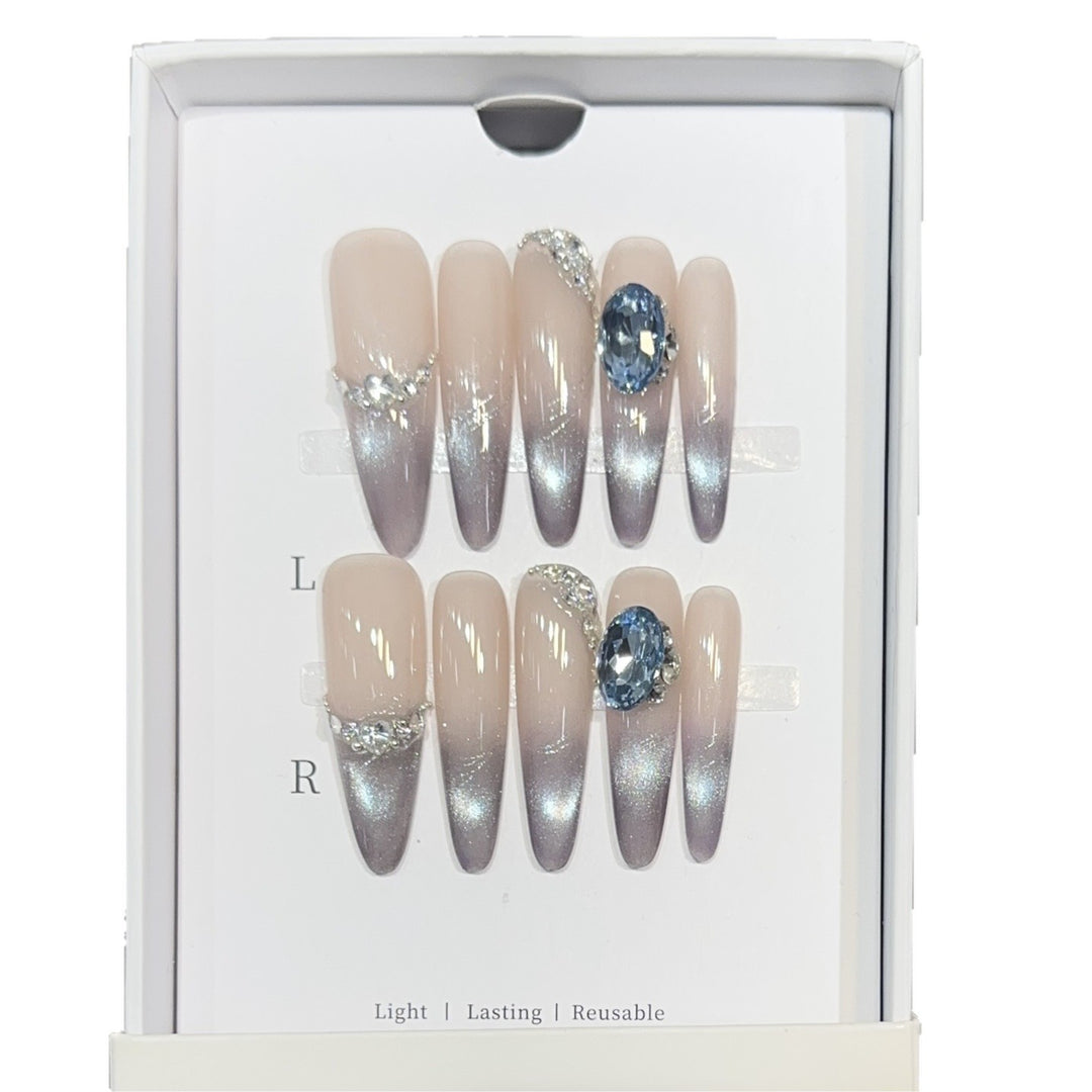 Glamorous Press-On Nail Set with Ombré Design and Rhinestone Accents Kalsten