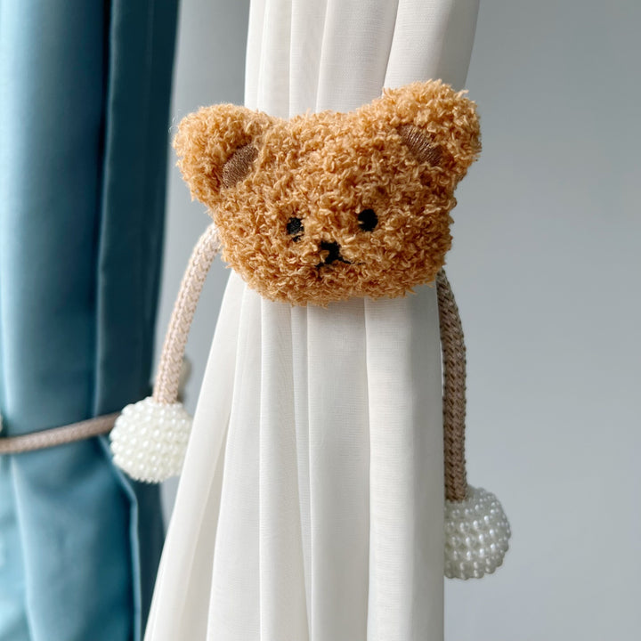 Decorative Magnetic Curtain Tieback with Fabric Flower and Pearl Bead Tassels
