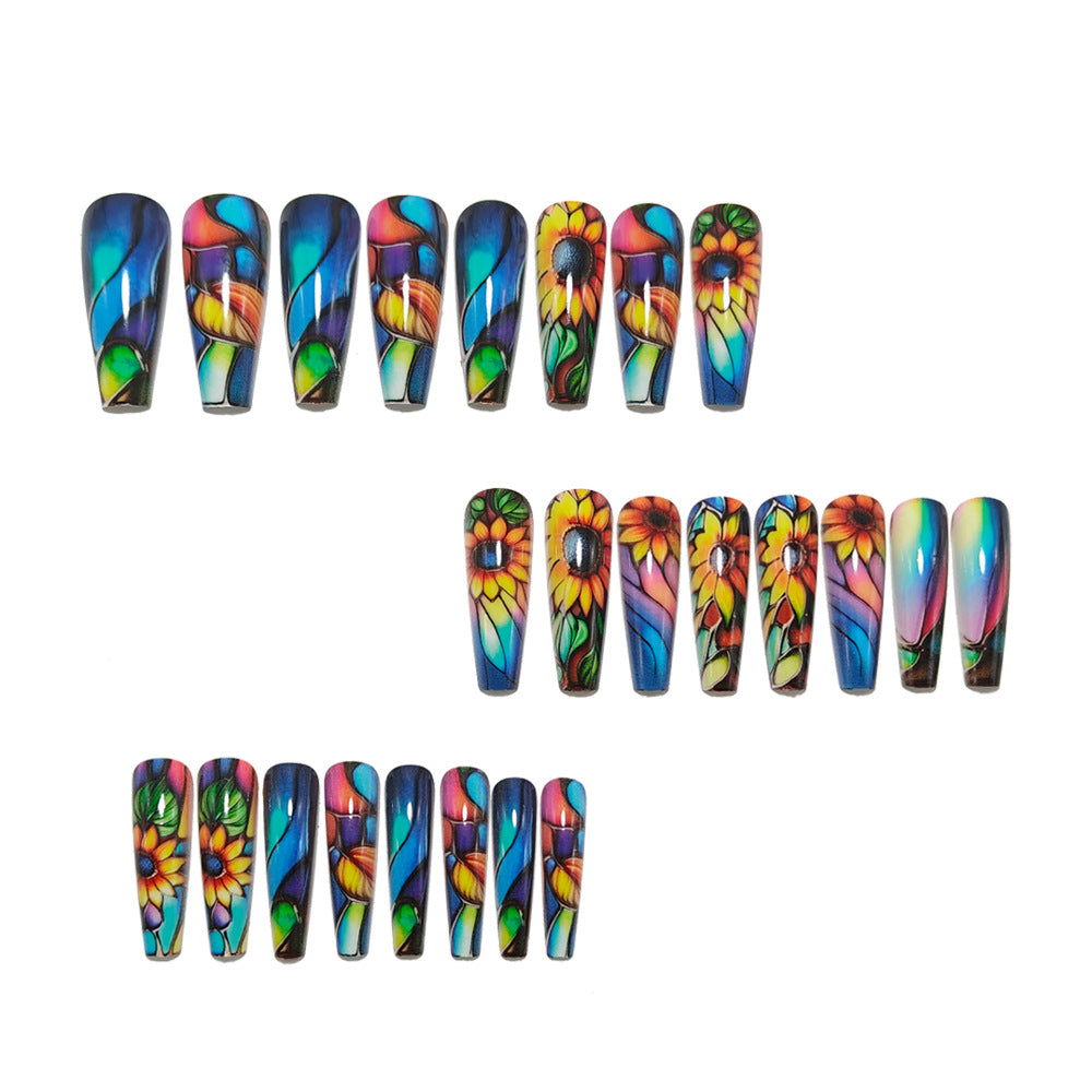 Artificial nails with colorful sunflower design Kalsten